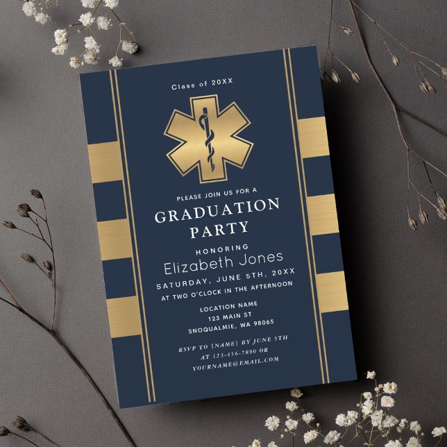 Elegante Minimal Paramedic Graduation Party Einladung (Von Creator hochgeladen)