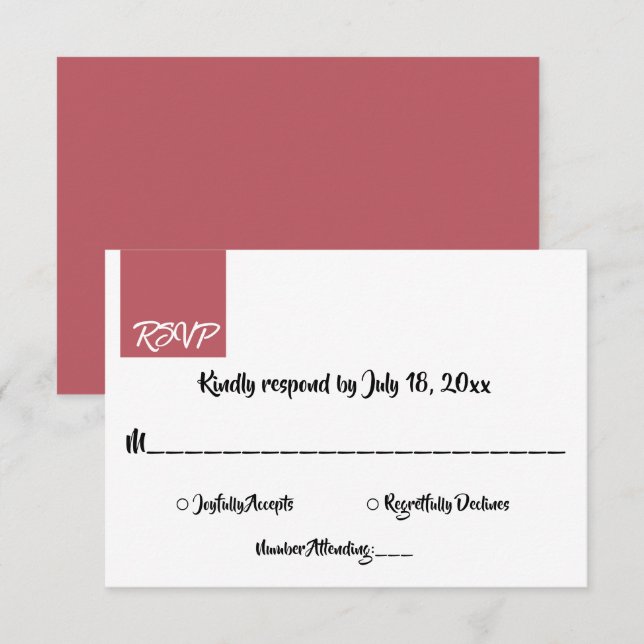 Elegante Minimal Pink Script Chic Moderne Hochzeit RSVP Karte (Vorne/Hinten)