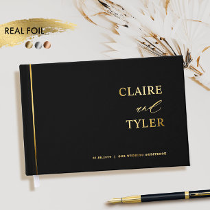 Elegante, Minimal Real Foil Black Wedding Gästebuch
