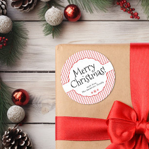 Elegante Minimal Red Candy Cane Stripes Typografie Runder Aufkleber