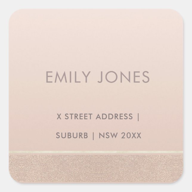 ELEGANTE MINIMAL-ROSE GOLD SHIMMER-ADRESSE QUADRATISCHER AUFKLEBER (Vorderseite)