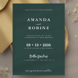 Elegante Minimal Sage Green Wedding Einladung<br><div class="desc">Diese elegante Hochzeitseinladung besticht durch einen tiefen, schlängelgrünen Hintergrund mit zeitloser Serifentypografie und romantischen Schriftzeichen-Akzenten. Mit einer zentrierten, ausgewogenen Anordnung und klaren Linien ist es eine perfekte Mischung aus modernem Minimalismus und klassischer Eleganz - ideal für feierliche oder Abend Hochzeiten. 🌿 Design Features: Solid schlauer Grünton für einen raffinierten, ästhetischen...</div>