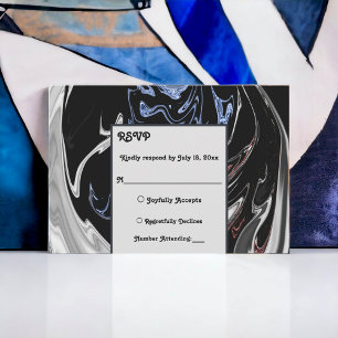 Elegante Minimal Schwarz-weiß Blue Abstrakt Weddin RSVP Karte