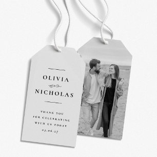 Elegante Minimal Schwarz-Weiß-Foto Hochzeit Geschenkanhänger