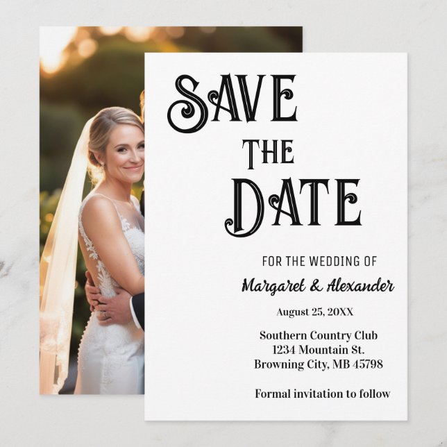 Elegante Minimal Script Save the Date Hochzeit Einladung (Vorne/Hinten)