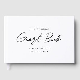 Elegante Minimal Script Schwarz und Weiß Hochzeit Gästebuch