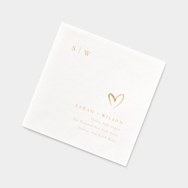 Elegante Minimal Topographie Herz Monogramm Hochze Servietten Mit Folie (Links)