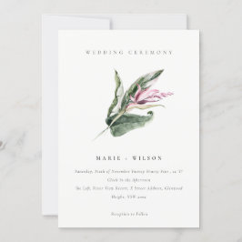 Elegante Minimal Tropische Blätter Rosa Blumenzehe Einladung