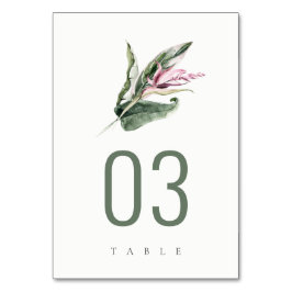 Elegante Minimal Tropische Blätter Rosa Blumenzehe Tischnummer
