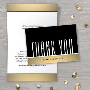 Elegante Minimal-Typografie Schwarz Weiß & Gold Dankeskarte