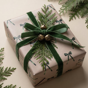 Elegante Minimal Wassermalerei Grüne Weihnachts-Sc Geschenkpapier