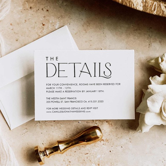 Elegante Minimal Wedding Details - Eintrittskarte Begleitkarte (Simple Elegant Wedding Details information Card)