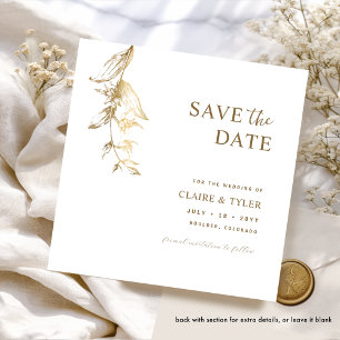 Elegante Minimal Weiße und Gold Hochzeit Save The Date