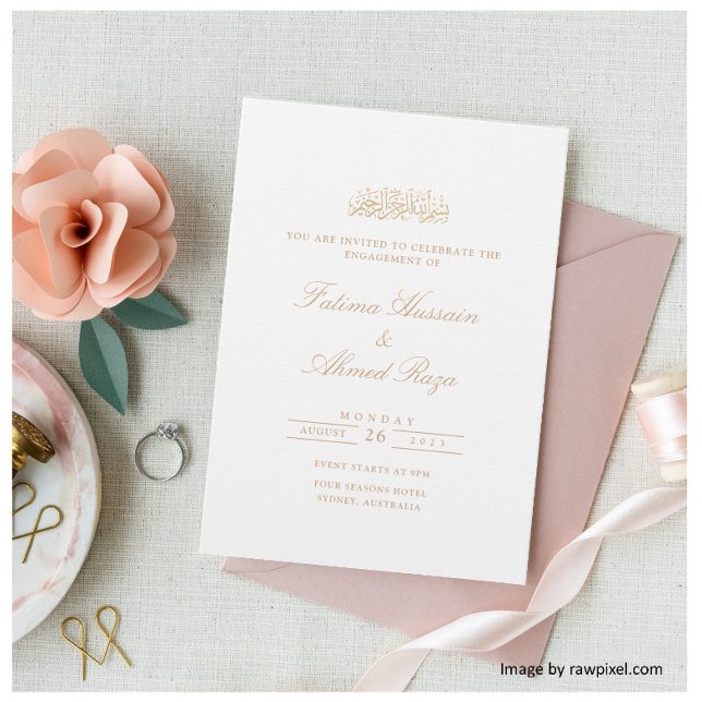 Elegante Minimal White Engagement Party Muslim Einladung (Von Creator hochgeladen)
