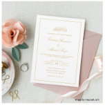 Elegante Minimal White-Gold-Hochzeit Einladung<br><div class="desc">Elegante minimale Nikah islamische Hochzeit. Einfache weiße Einladungskarte mit zwei goldenen Script-Schriftart auf der Kartenvorderseite. Die Farbe dieser Karte sowie die Farbe und den Typ der Schriftart können Sie ändern, indem Sie auf der rechten Seite auf die Option "Personalisieren" klicken. Es gibt einen modernen goldenen Rahmen für die Grenze. Arabische...</div>