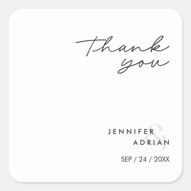 Elegante Minimal White Modern Wedding Quadratischer Aufkleber (Vorderseite)