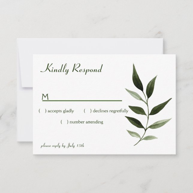 Elegante minimale Blätter rahmen den grünen Olive  RSVP Karte (Vorderseite)