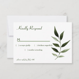 Elegante minimale Blätter rahmen den grünen Olive RSVP Karte