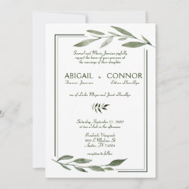 Elegante minimale Blätter rahmen grüne Hochzeit Einladung