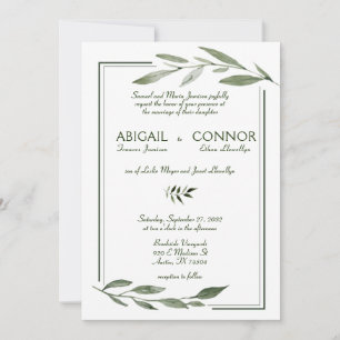 Elegante minimale Blätter rahmen grüne Hochzeit Einladung