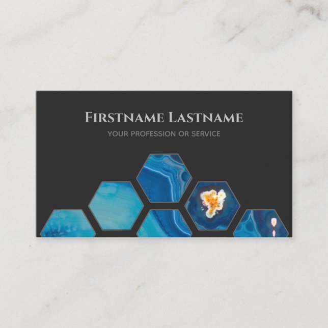 Elegante minimale dunkelgraue Kristalle Hexagons Visitenkarte (Vorderseite)