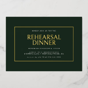 Elegante minimale dunkelgrüne goldene Rahmen-Probe Folieneinladung