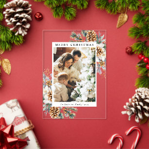 Elegante, minimale Foto-Botanik-Weihnachtskarte Acryleinladungen