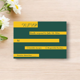 Elegante minimale Grün-Gold Moderne schicke Hochze RSVP Karte