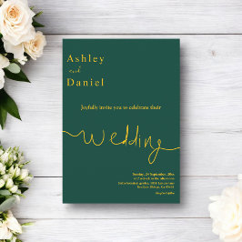 Elegante minimale Grün- und Golddelikate Hochzeit Einladung