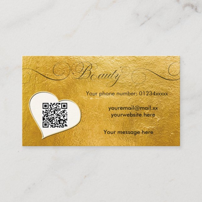 Elegante minimale Imitate Gold Qr Code Schönheitss Visitenkarte (Vorderseite)