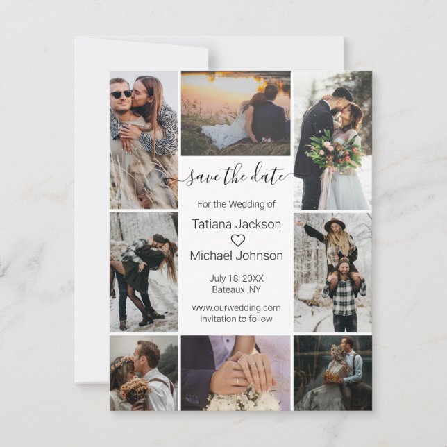 elegante minimale Kalligraphie 8 Fotos Save The Date (Vorderseite)