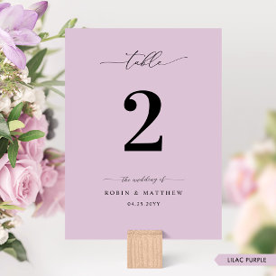 Elegante, Minimale Lila Lila Hochzeitstischnummer Einladung
