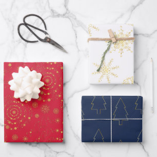 Elegante minimale Muster Gold Red Navy White Wrapp Geschenkpapier Set