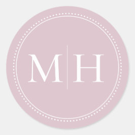 Elegante minimale Rosa-Monogramm gepunktete Grenze Runder Aufkleber