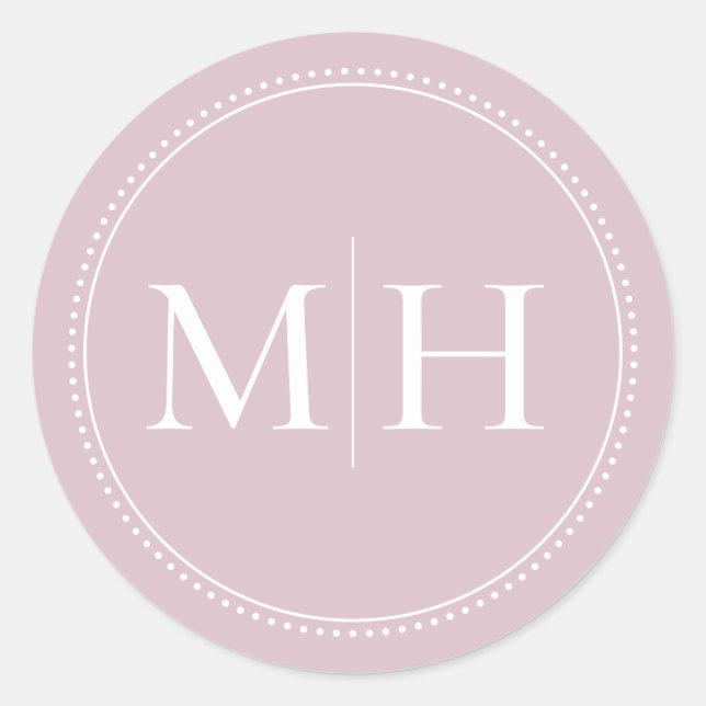 Elegante minimale Rosa-Monogramm gepunktete Grenze Runder Aufkleber (Vorderseite)