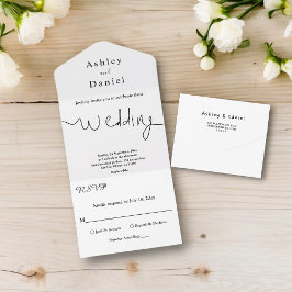 Elegante minimale Schwarz-Weiß-Hochzeit All In One Einladung