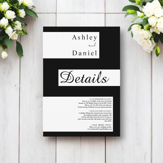 Elegante minimale Schwarz-Weiß-Hochzeit Begleitkarte (Von Creator hochgeladen)