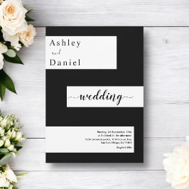 Elegante minimale Schwarz-Weiß-Hochzeit Einladung
