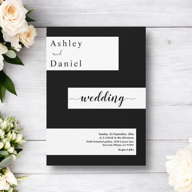 Elegante minimale Schwarz-Weiß-Hochzeit Einladung (Von Creator hochgeladen)