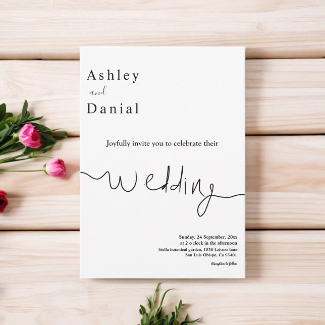 Elegante minimale Schwarz-Weiß-Hochzeit Einladung (Von Creator hochgeladen)