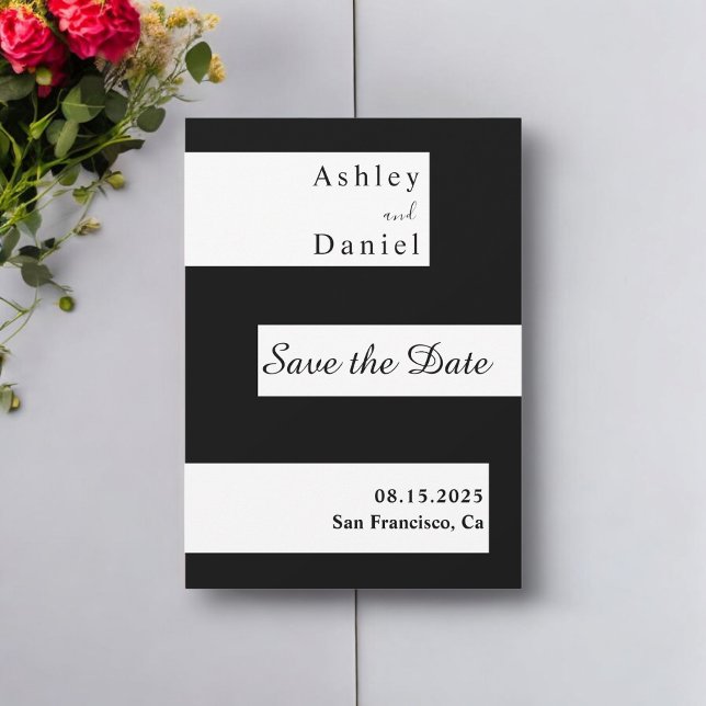 Elegante minimale Schwarz-Weiß-Hochzeit Save The Date (Von Creator hochgeladen)