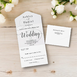 Elegante minimale Schwarz-Weiß-Monogramm-Hochzeit All In One Einladung
