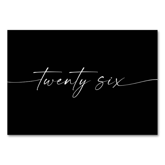 Elegante minimale Skriptkarten Nummer 26 Tischnummer (Vorderseite)