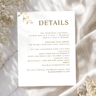 Elegante, minimale weiße und goldene Hochzeitsdeta Begleitkarte