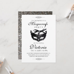 Elegante Minimalis Silver Masquerade Party Geburts Einladung