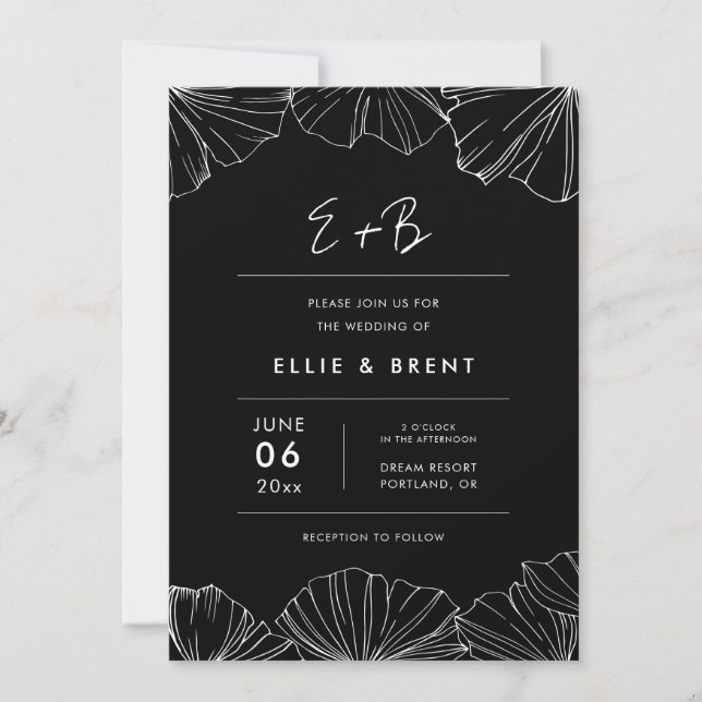 Elegante Minimalistin Ginkgo Biloba Hochzeit Einladung (Vorderseite)