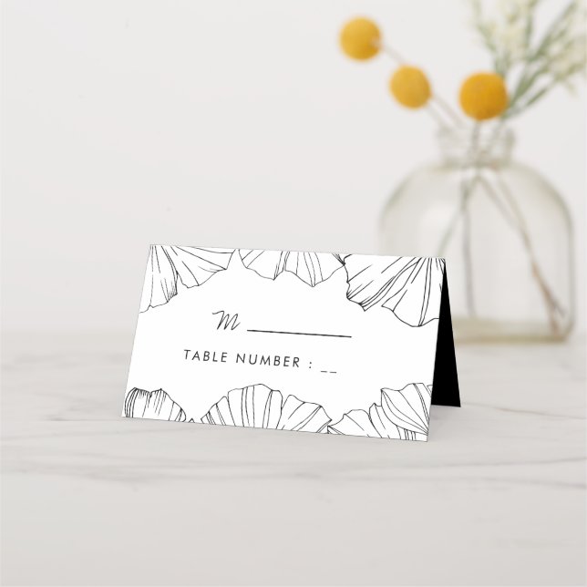 Elegante Minimalistin Ginkgo Biloba Hochzeit Platzkarte (Vorderseite)