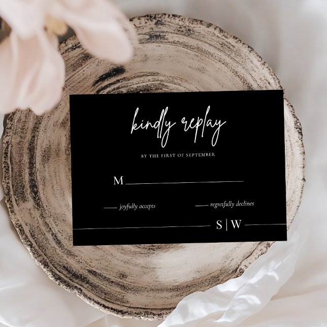 Elegante Minimalistisch Black Wedding RSVP Card (Von Creator hochgeladen)