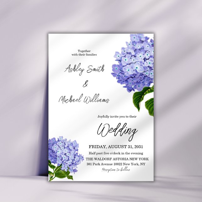 Elegante Minimalistisch Blue Hydrangea Blumenhochz Einladung (Von Creator hochgeladen)