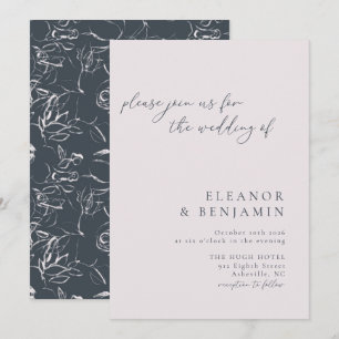 Elegante Minimalistisch Blush Gray Botanische Hoch Einladung